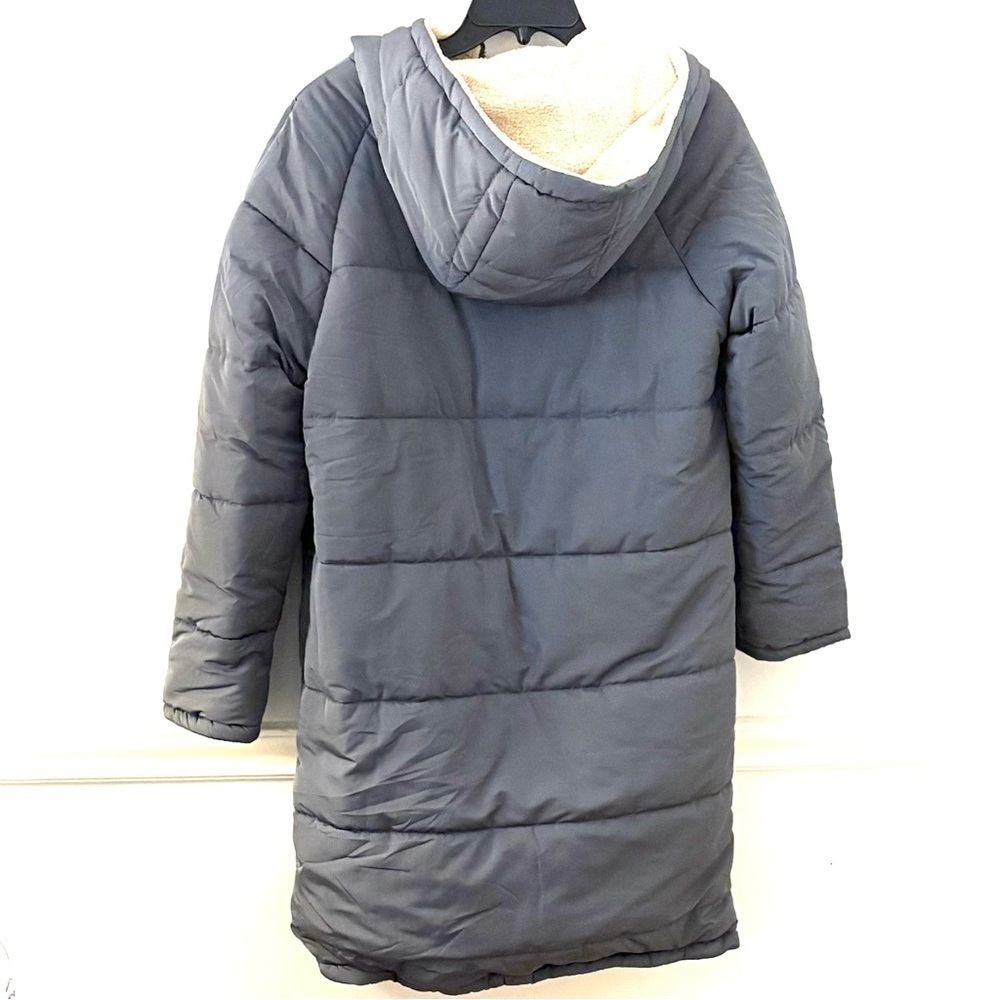 NWT PRETTY GARDEN Reversible Winter Oversized Shearling Fleece Coat, Gray/tan - Picture 8 of 8